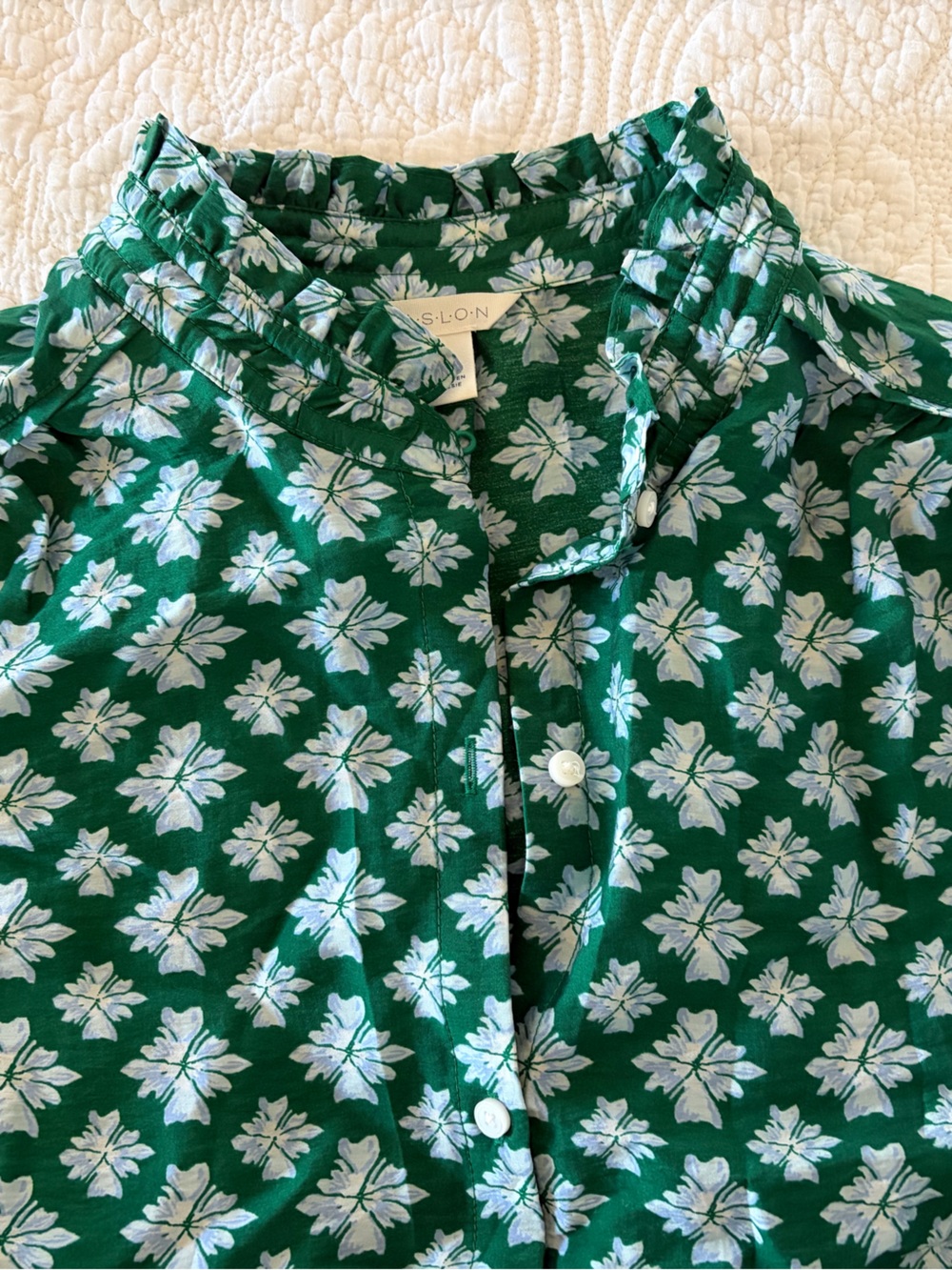 Caslon Green Blue Lattice Floral Print Button-Down Shirt NWOT - Picture 3 of 5